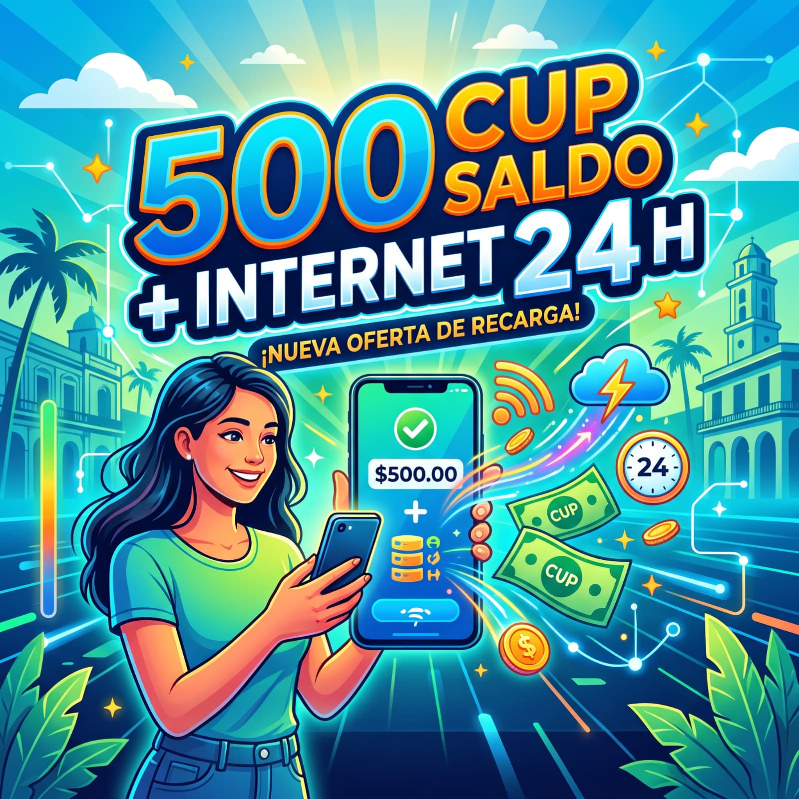 500 CUP SALDO + INTERNET 24 HORAS